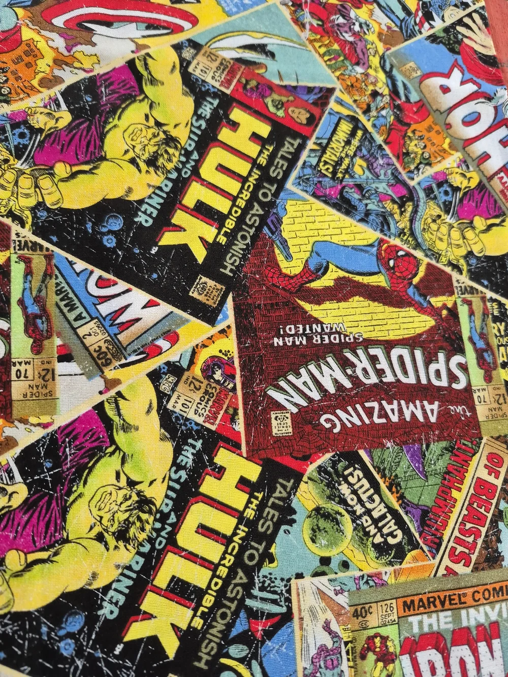 Marvel Spiderman Wolverine Cotton Fabric 1 1/4 Yards Hulk Iron Man Comics Quilt